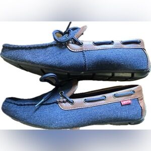 Levis Mens Benson Slip On Driver Loafer Boat Shoe Blue Denim Brown